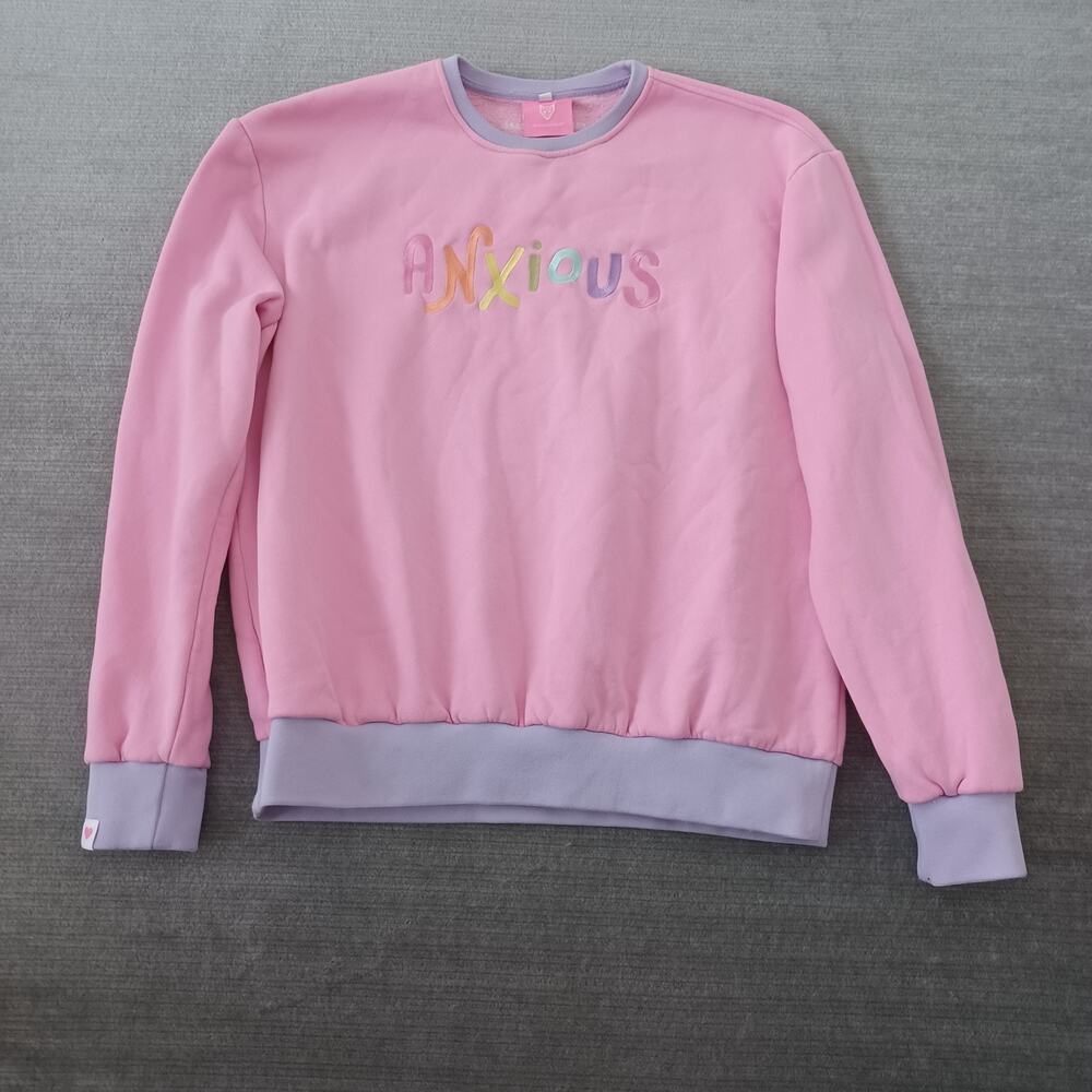 Celestial Fox Sweater Women XXL Pink Purple‎ Anxious Embroidery Oversized Cozy